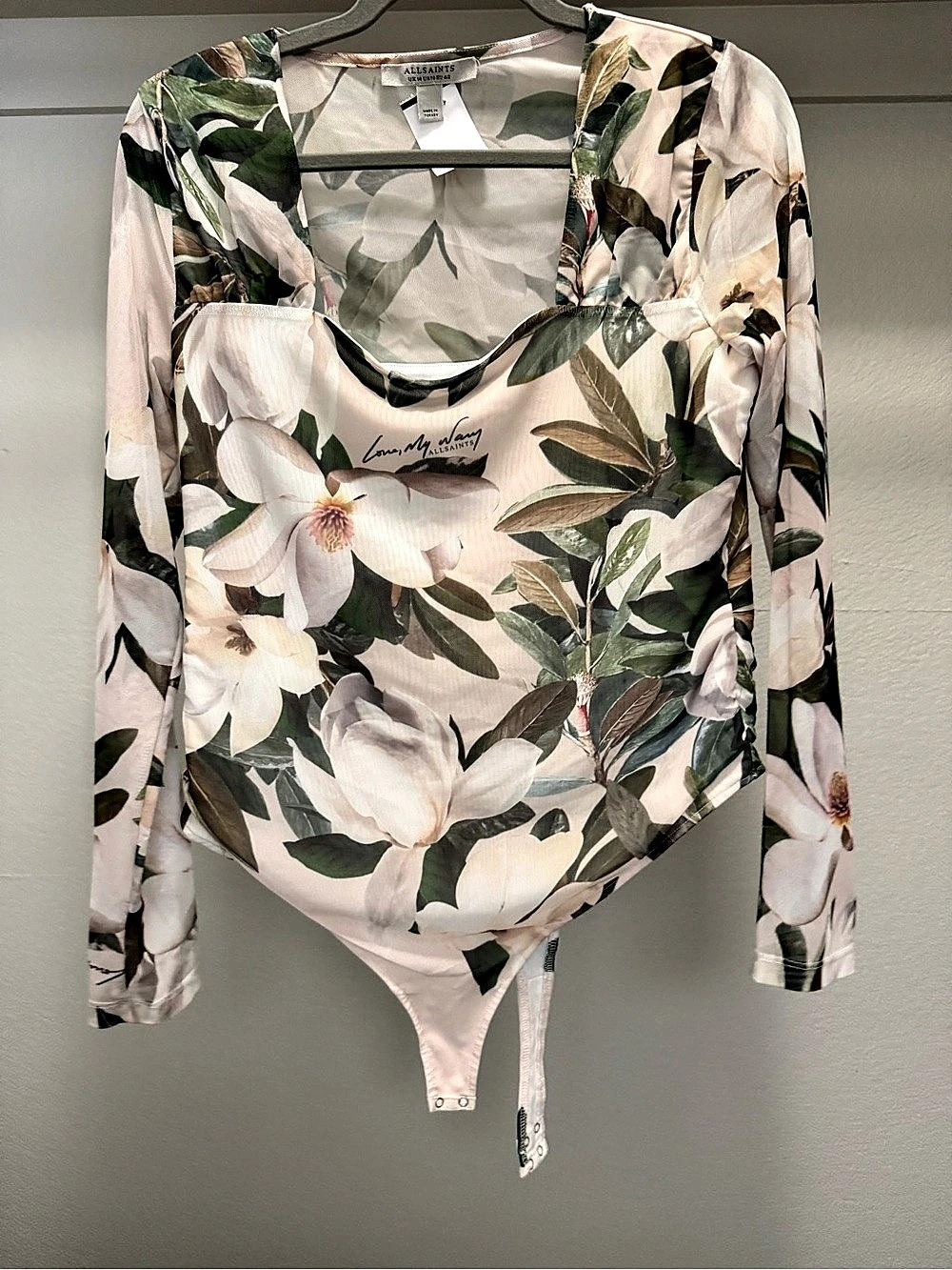 AllSaints Lorna May Floral Long Sleeve Bodysuit Size Medium
